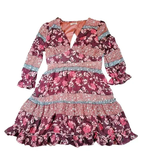 Sage the Label Dress Womens Medium Burgundy Floral Bohemian - Picture 4 of 16